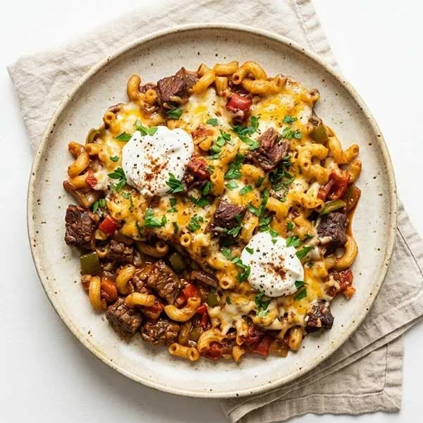 Baked beef and pasta goulash casserole